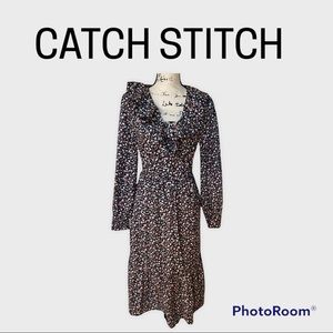 CATCH STITCH Black Floral Ruffled Cottage Core Maxi Dress (M)